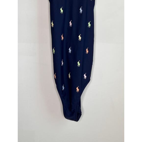 Polo Ralph Lauren Colorful All Over Pony One Piece Swimsuit Navy Girls Size 16 - Picture 3 of 8